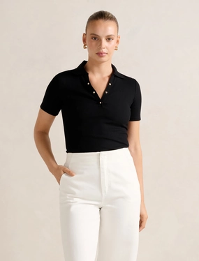 Anti Static Cloth Blend Amari Press Stud Polo Top