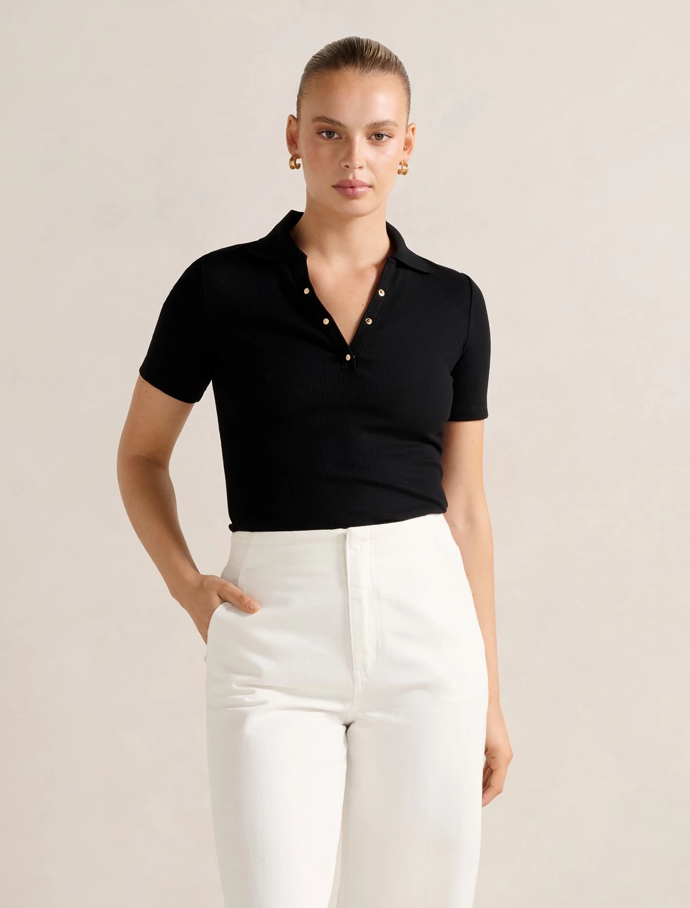 RelaxedNeckline FoldableFeature Amari Press Stud Polo Top