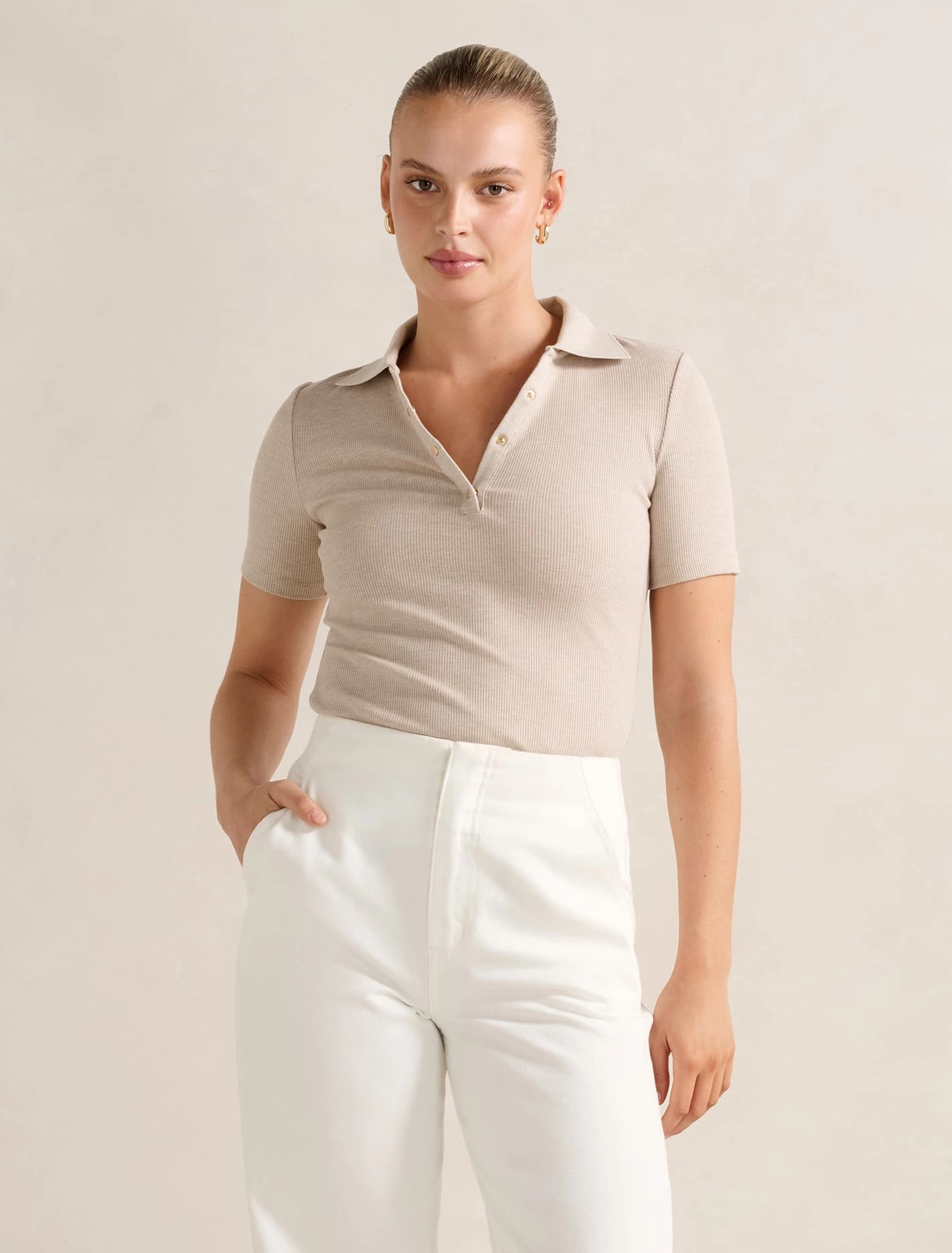 Amari Press Stud Polo Top Tailored Placket
