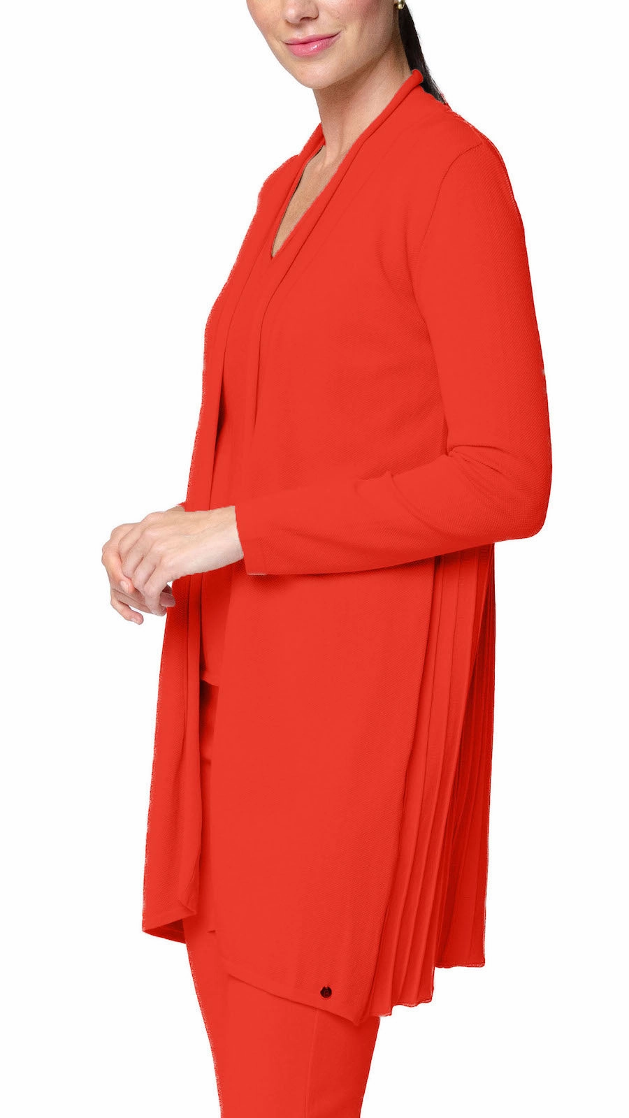 Snuggly Design Amely Shawl Collar Mid-Length Cardigan - Bright Orange