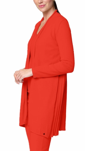 Amely Shawl Collar Mid-Length Cardigan - Bright Orange Elastic cuffs