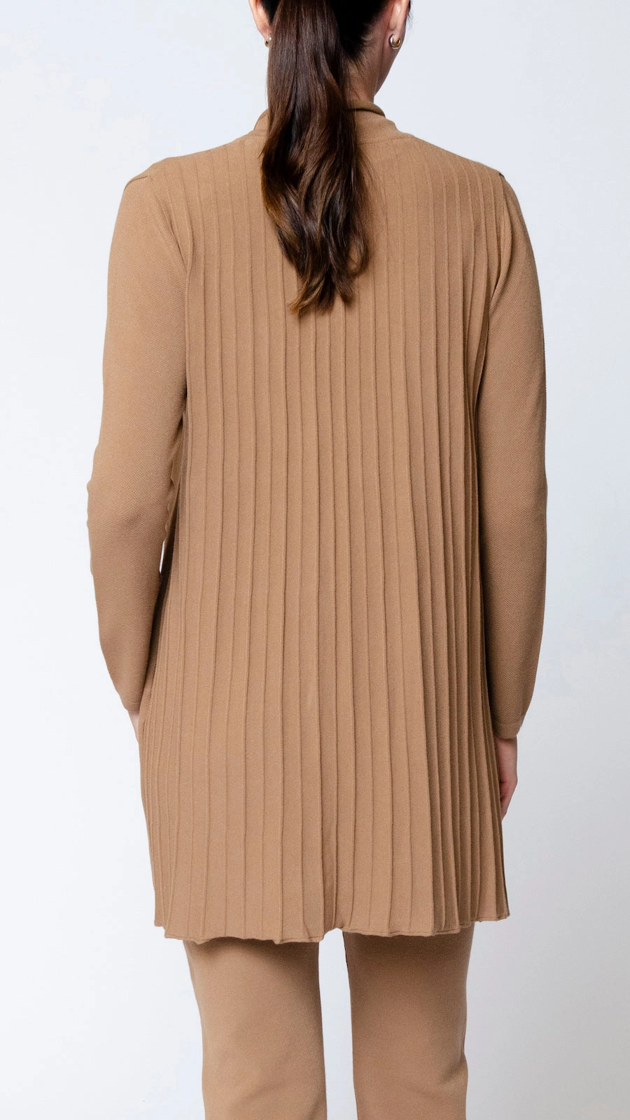 Amely Shawl Collar Mid-Length Cardigan - Mocha Knit texture