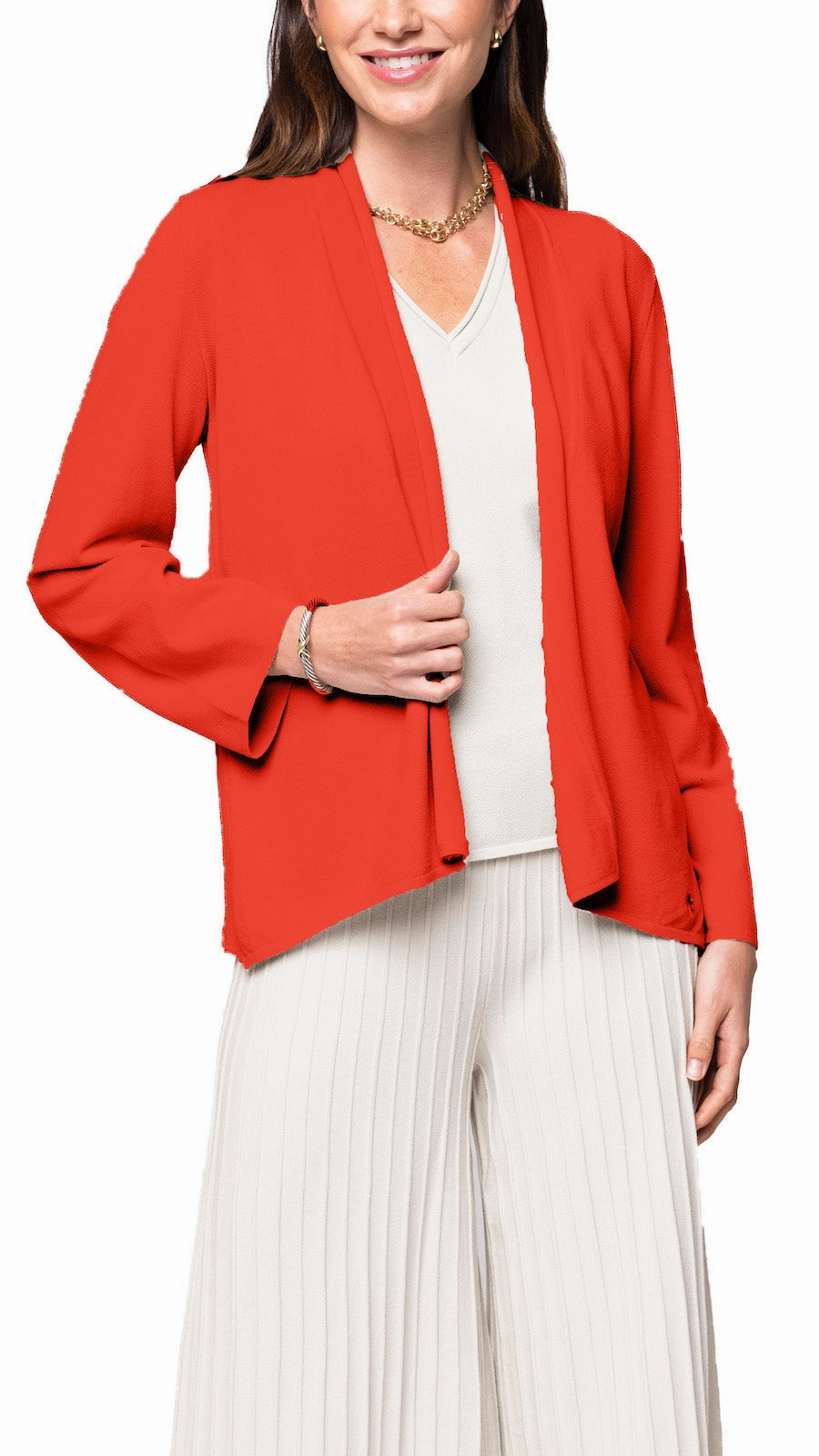 Stretchable Panels Low Maintenance Fabric Amy Shawl Collar Cardigan - Bright Orange