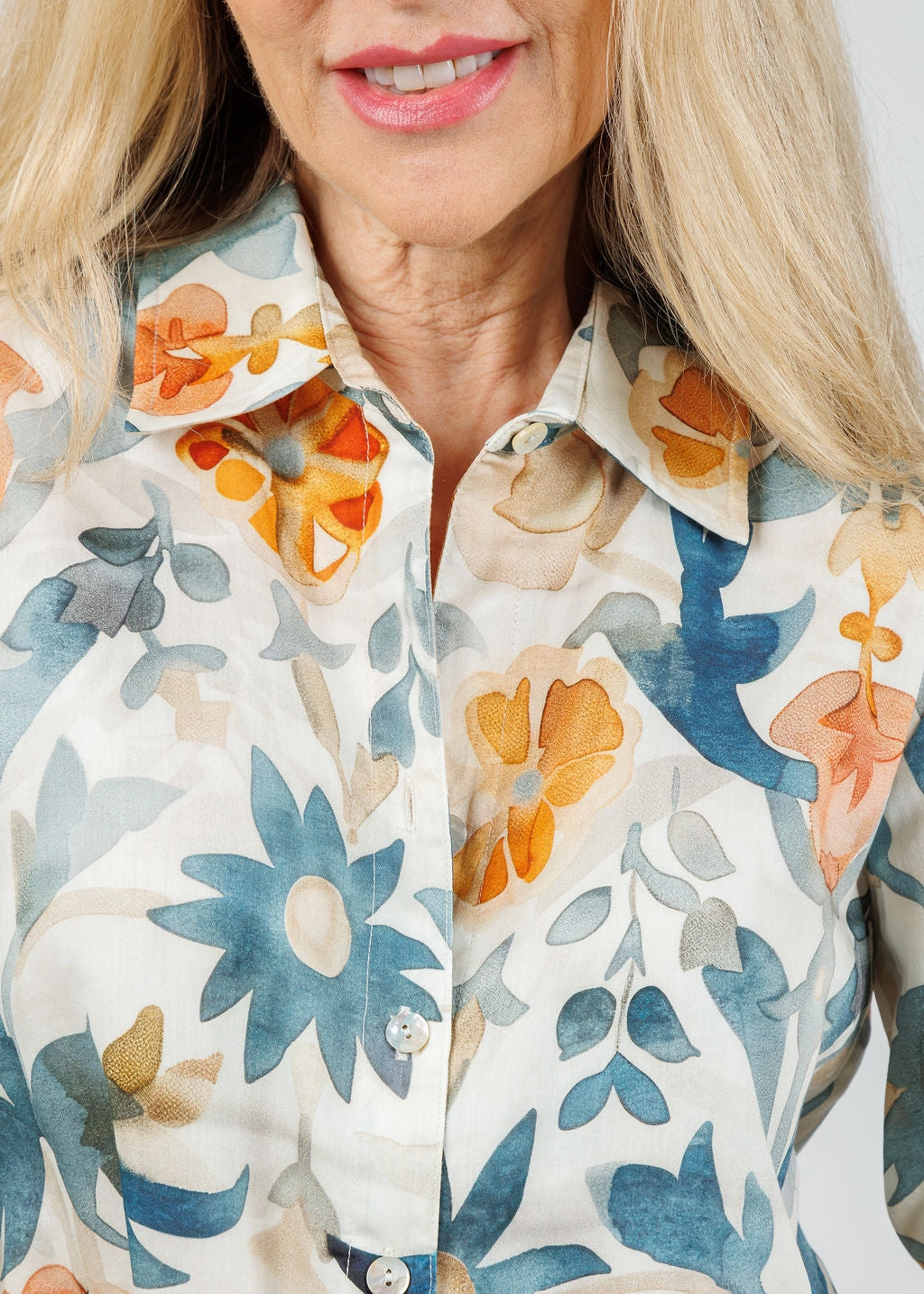 Minimalist Look Andie Terra Floral Crop Shirt - Natural/Teal