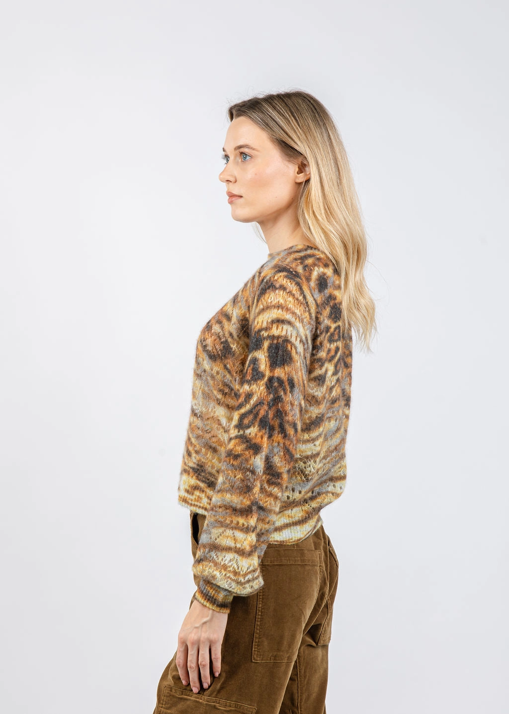 Animal Print Pointelle Crew Sweater - Neutral Combo sporty wear Soft and Cozy