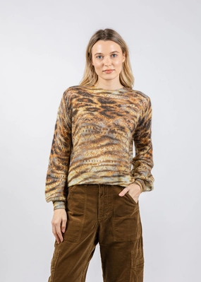 Animal Print Pointelle Crew Sweater - Neutral Combo Chill Comfort Fit Sustainable Yarn