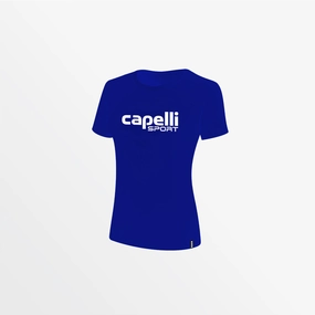 Ribbed Collar Style Snag Proof Weave WOMEN'S LOGO TEE W OVERSIZED CENTER LOGO