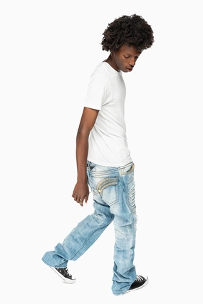 Smart Casual GYPSY STRAIGHT LEG JEANS LIMITED EDITION REPAIRED EMBELLISHED WITH CRYSTALS IN  5D LIGHT WASH