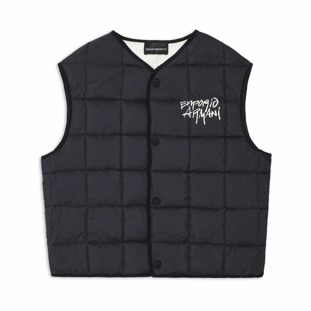 Casual Feel Stretch Fit Emporio Armani Junior Quilted Nylon Vest With Graffiti Logo