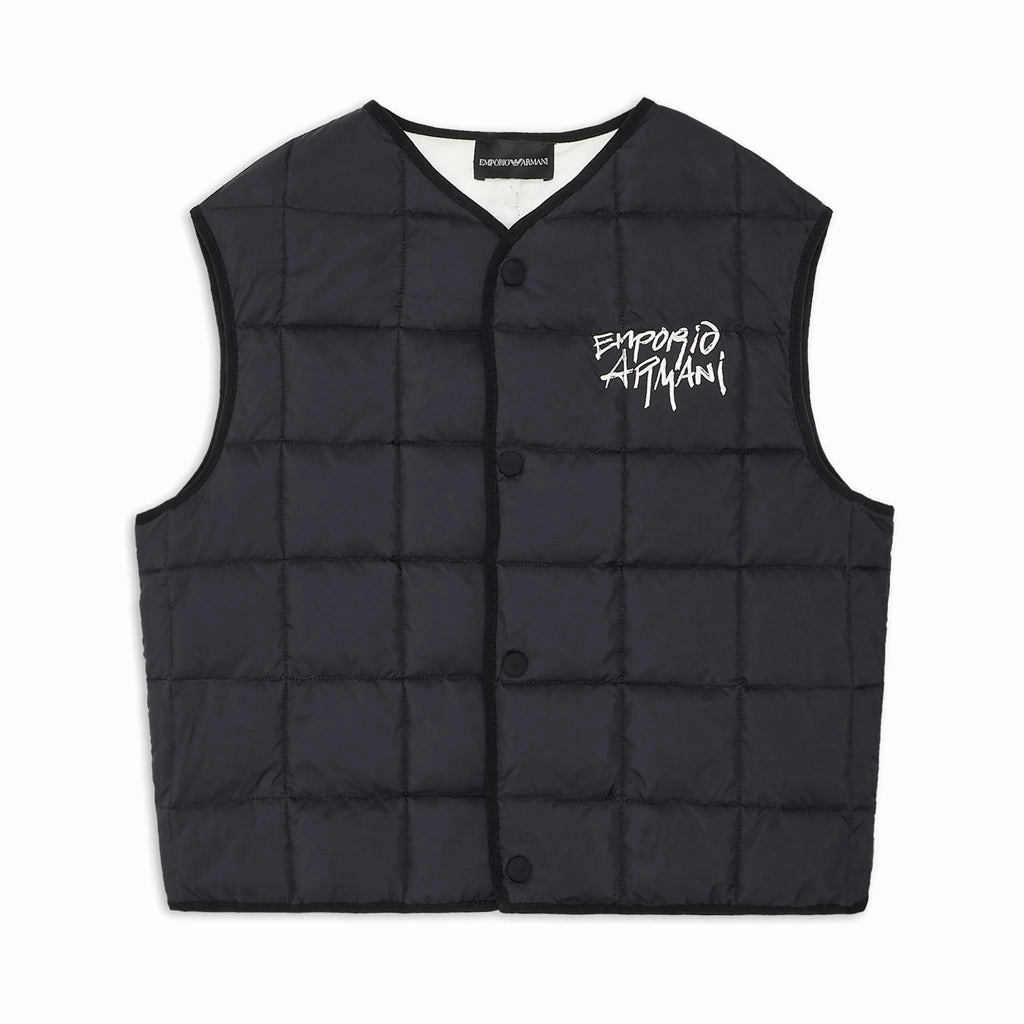 Emporio Armani Junior Quilted Nylon Vest With Graffiti Logo On The Go Layer
