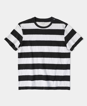 Athletic Comfort Wear Slub Cotton Wide Striped T-Shirt - Black/White