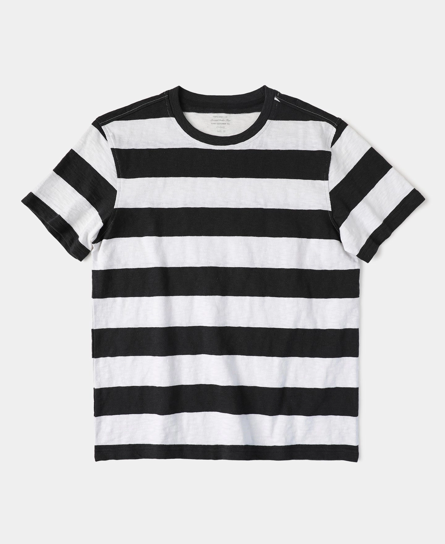 Slub Cotton Wide Striped T-Shirt - Black/White Quick Fit Comfort Reinforced Shoulder Seams