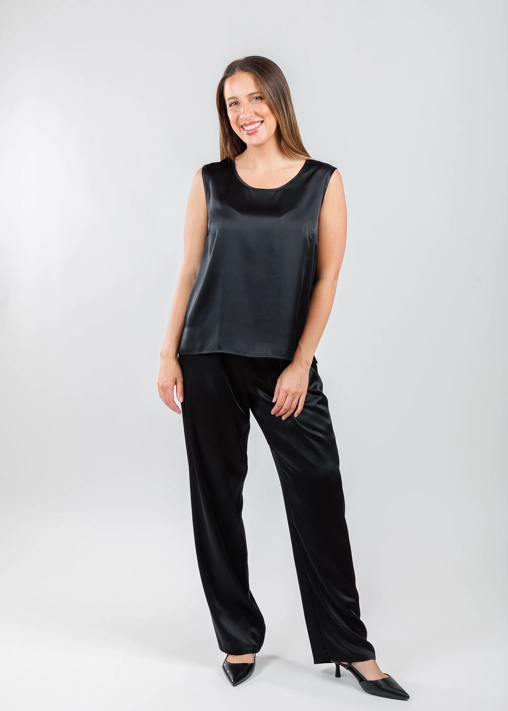 Tough Stretch Soft Satin Straight Pants - Black