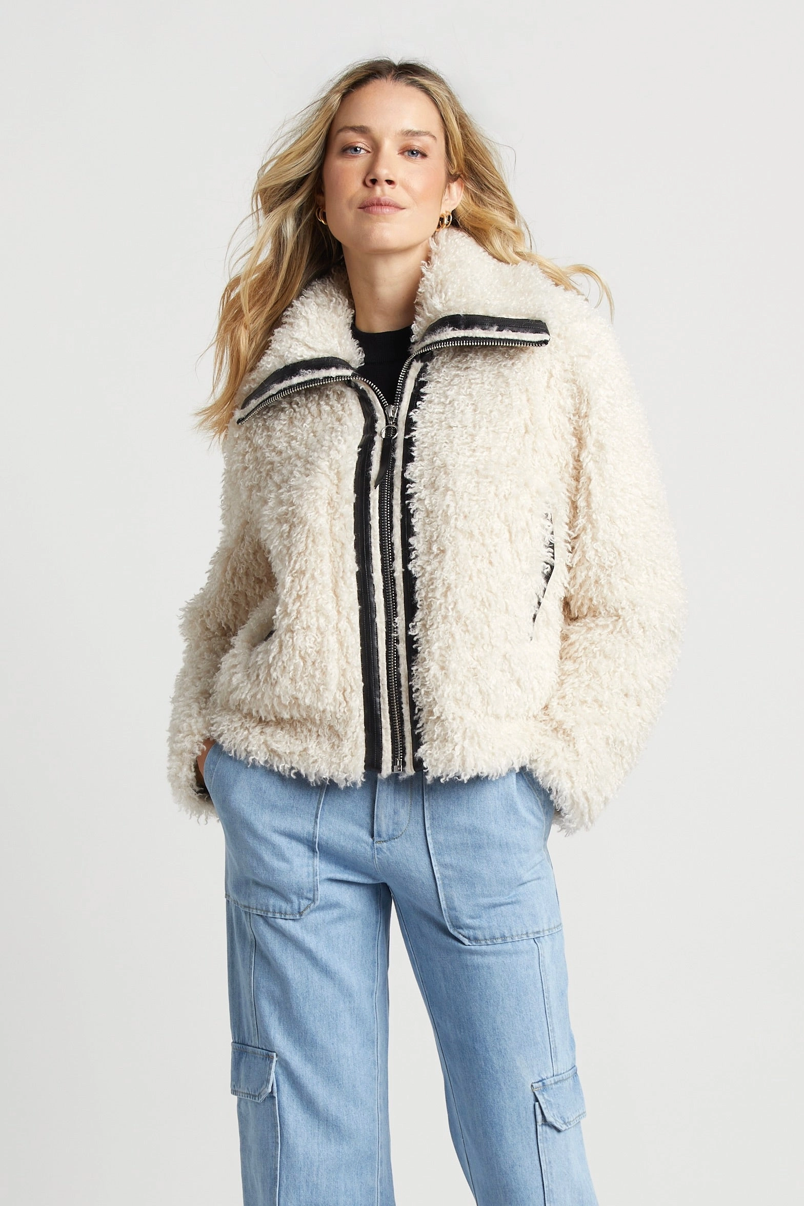 Quick drying material Athletic Tailored Fit Carrie Short Mongolian Faux Fur Coat - Ivory