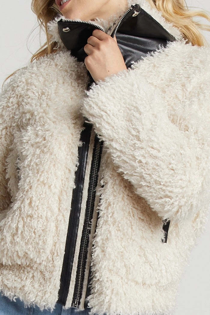 Carrie Short Mongolian Faux Fur Coat - Ivory Laser Cut Airflow Vents Eco Friendly Dye