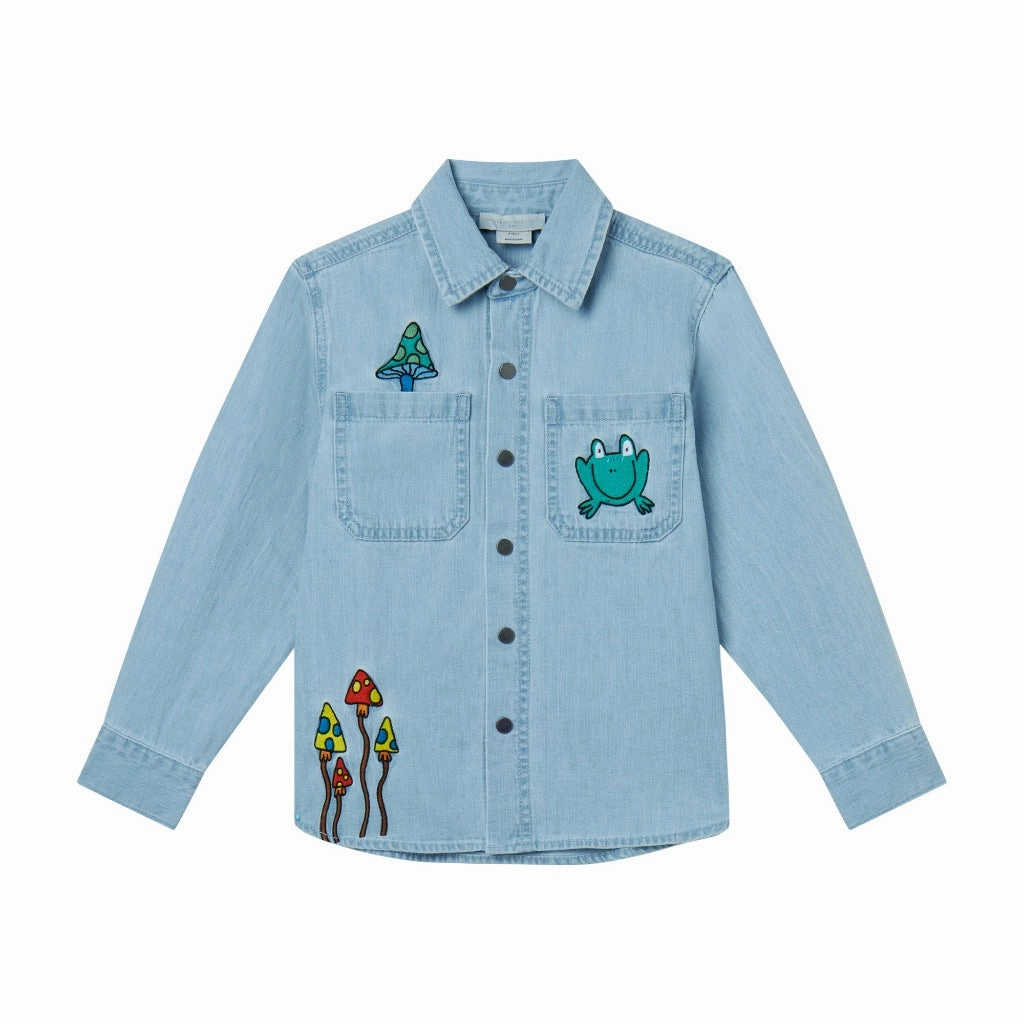 Stella McCartney Kids Woodland Friends Light Denim Shirt Temperature control TactileWeave