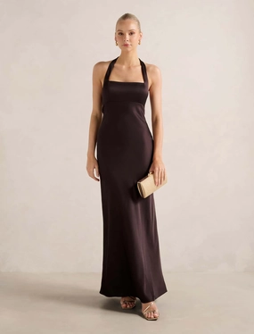 April Open Back Satin Maxi Dress Smooth Surface Natural Form