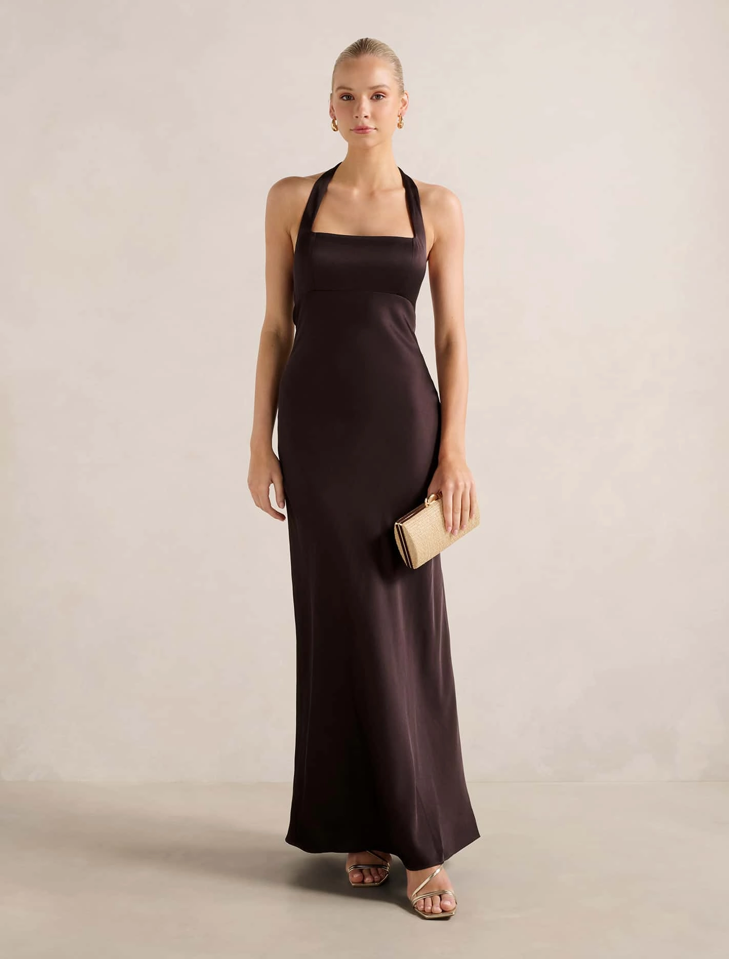 April Open Back Satin Maxi Dress Understated Glam