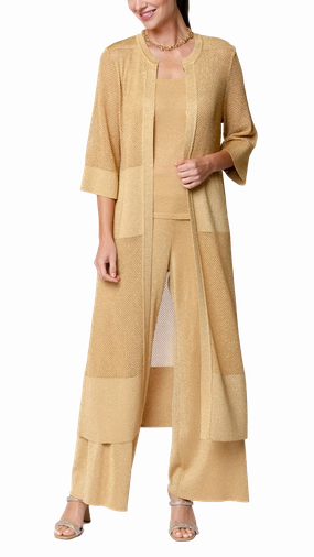 Arianna Shimmery Mesh-Knit Duster Coat - Golden Sands stain resistant coating