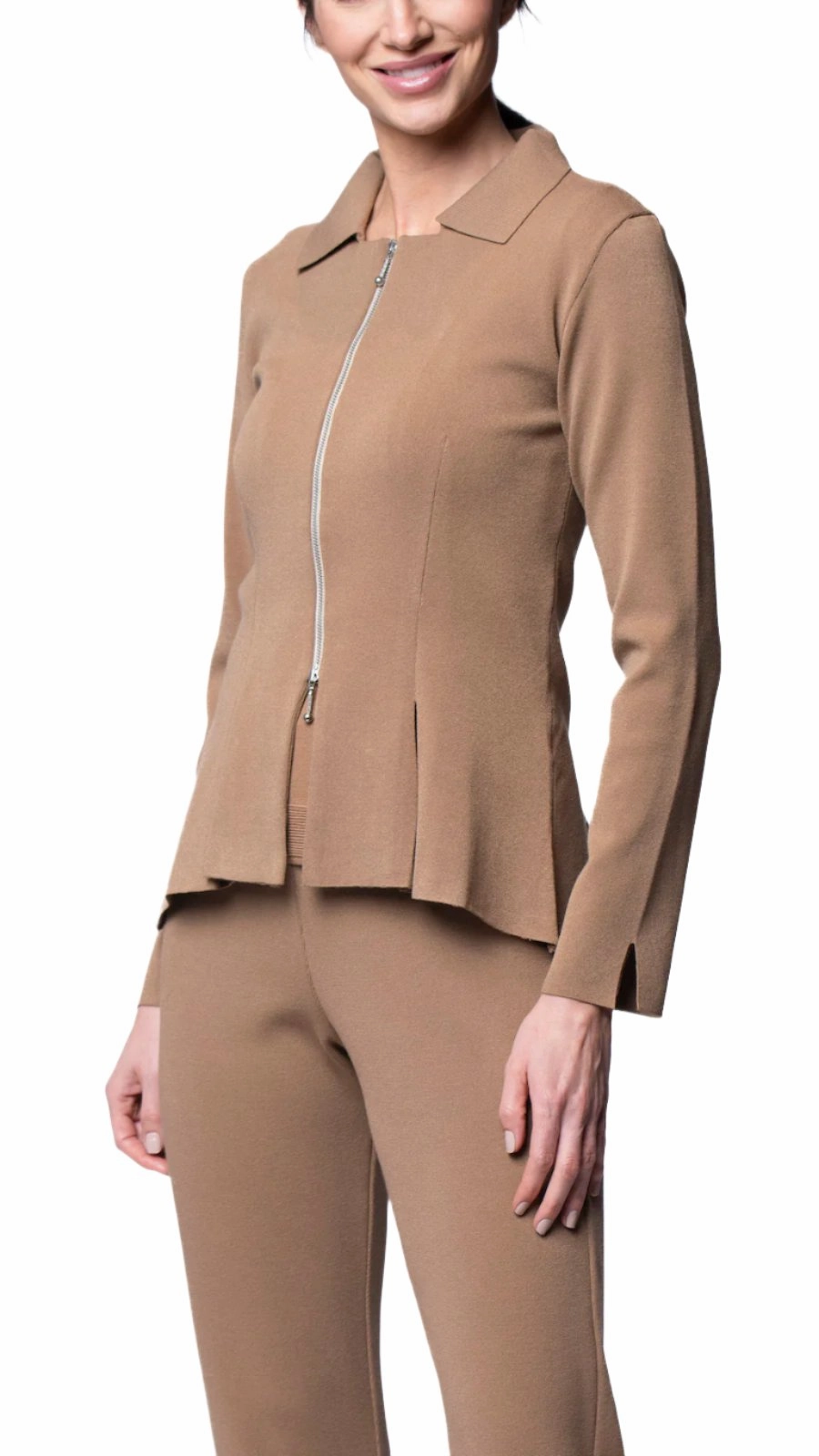 Wind Resistant Fabric Smooth Zipper Action Nikkie Flat-Knit Zip Jacket - Mocha