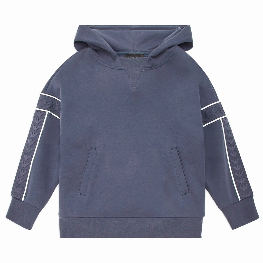 Flexible Cuffs Buttonless Closure Emporio Armani Junior Oversized-fit Hooded Sweatshirt In Double Jersey With Logo Tape