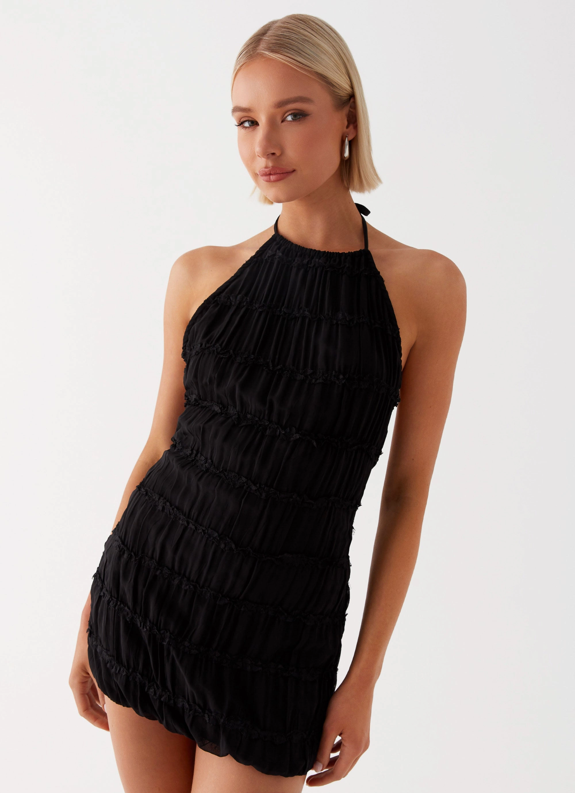 Relax Draping Flattering Silhouette Aullie Mini Dress - Black