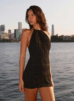 Aullie Mini Dress - Black Drapey Fabric Perfect For Work