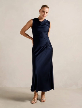 relaxed elegance Ava Draped Satin Maxi Dress