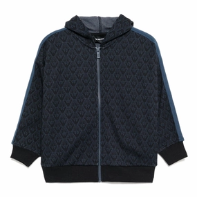 Eco Conscious Production Magnetic Closure Option Emporio Armani Junior Eagle Pattern Hooded Jacket