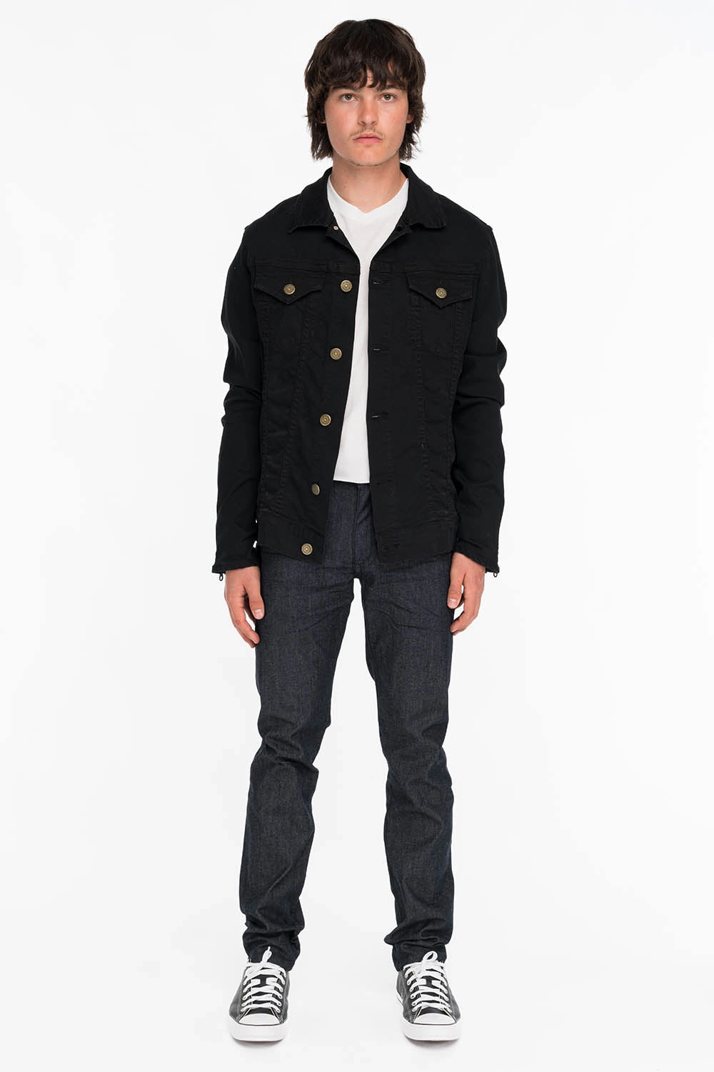 Sustainable Evening Stroll Casual MENS RAW DENIM SLIM FIT KILLER FLAP JEANS WITH GOLD WINGS AND CRYSTALS