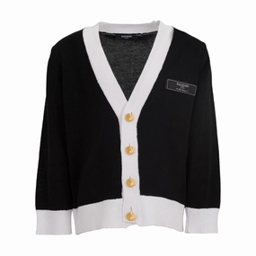 Balmain Kids Logo Knit Cardigan Reflective Trim