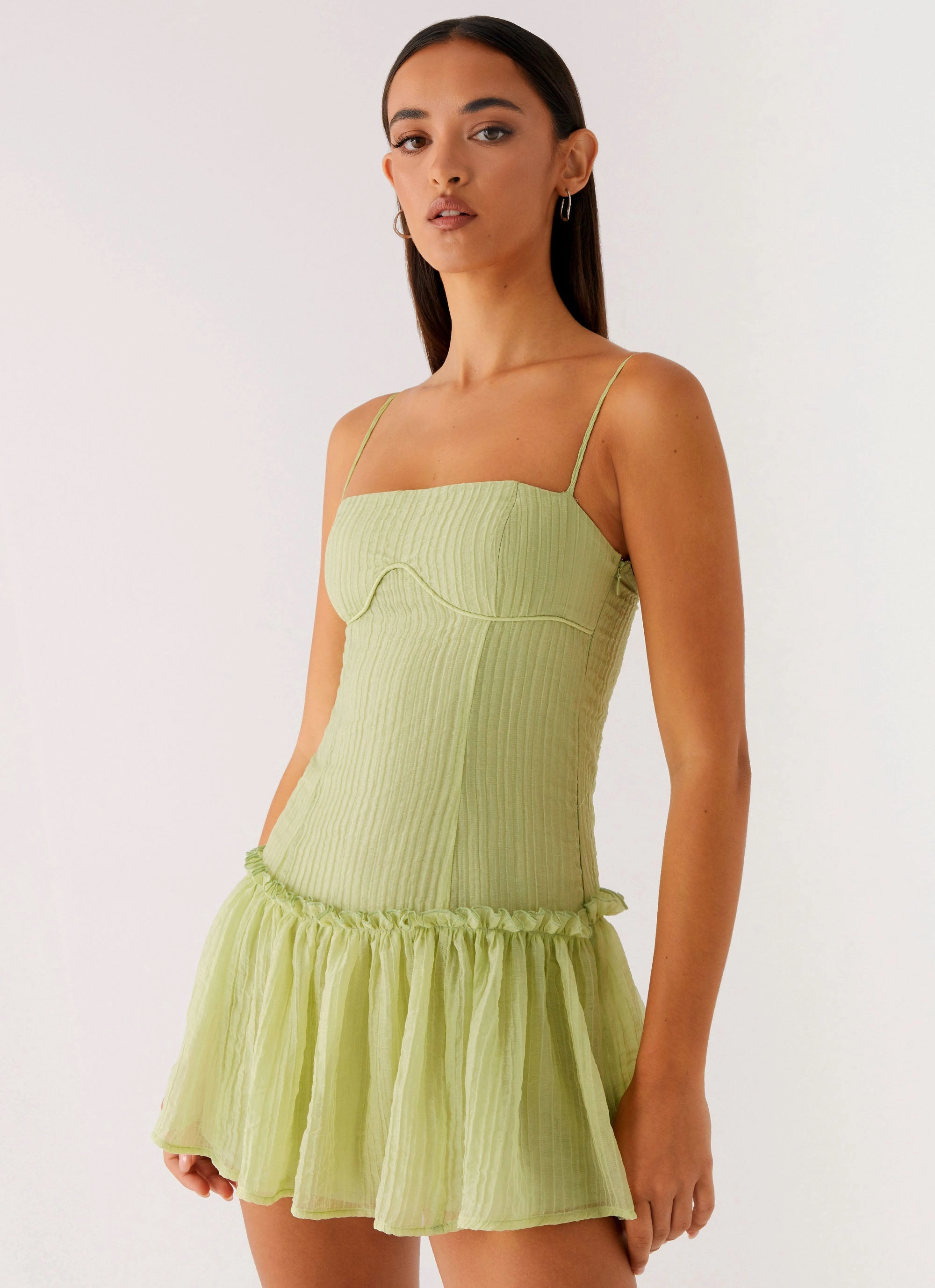 Piped-Edge Essential Layer Bambini Mini Dress - Green