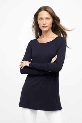 Round Collar Layered Sleeve Cuffs Bamboo Boatneck Tunic