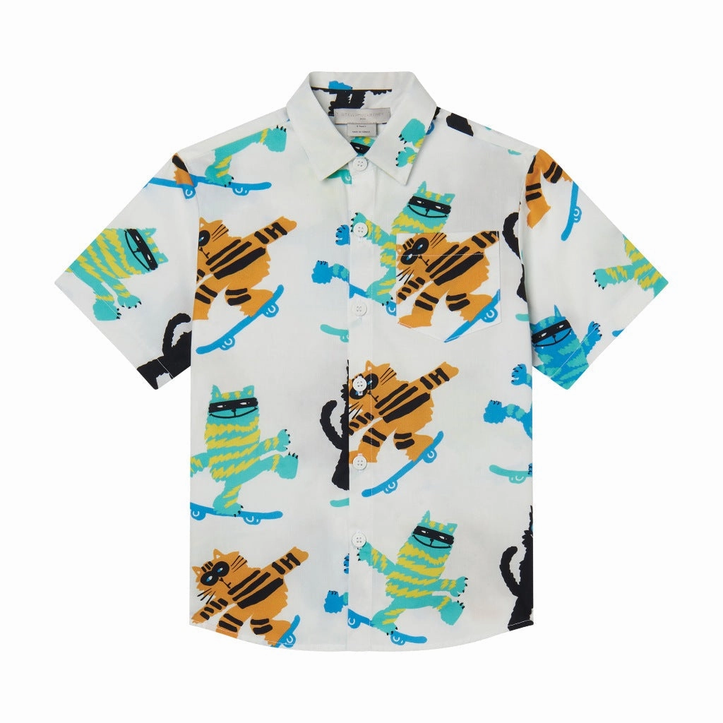 Stella McCartney Kids Skater Cats All-Over Print Shirt Casual dress Fitted Design