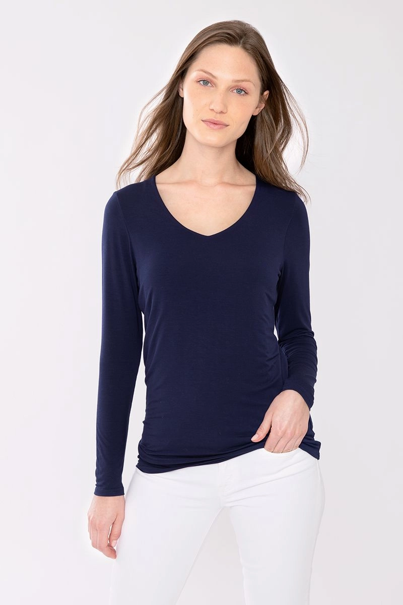 Bamboo Long Sleeve Vee Cozy Style Wear Breathable Layer Fit
