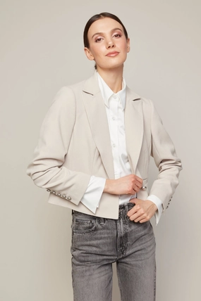 Light Look anti slip grip Bardot Single Breasted Short Boxy Blazer - Birch