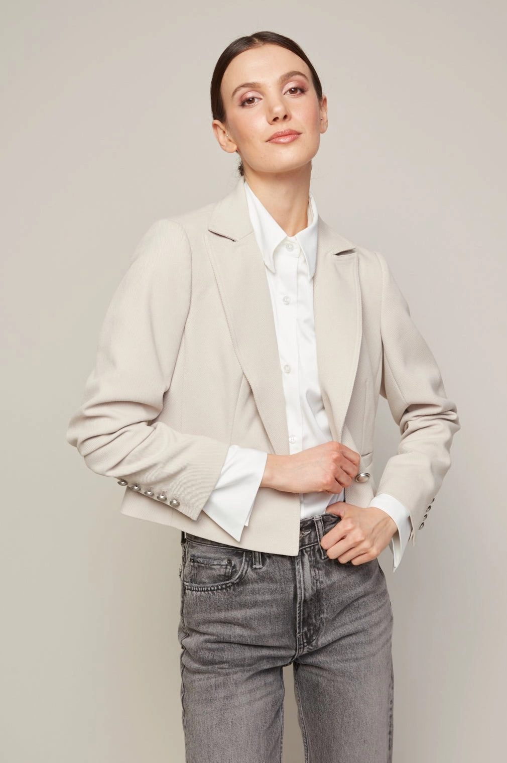 Light Look anti slip grip Bardot Single Breasted Short Boxy Blazer - Birch