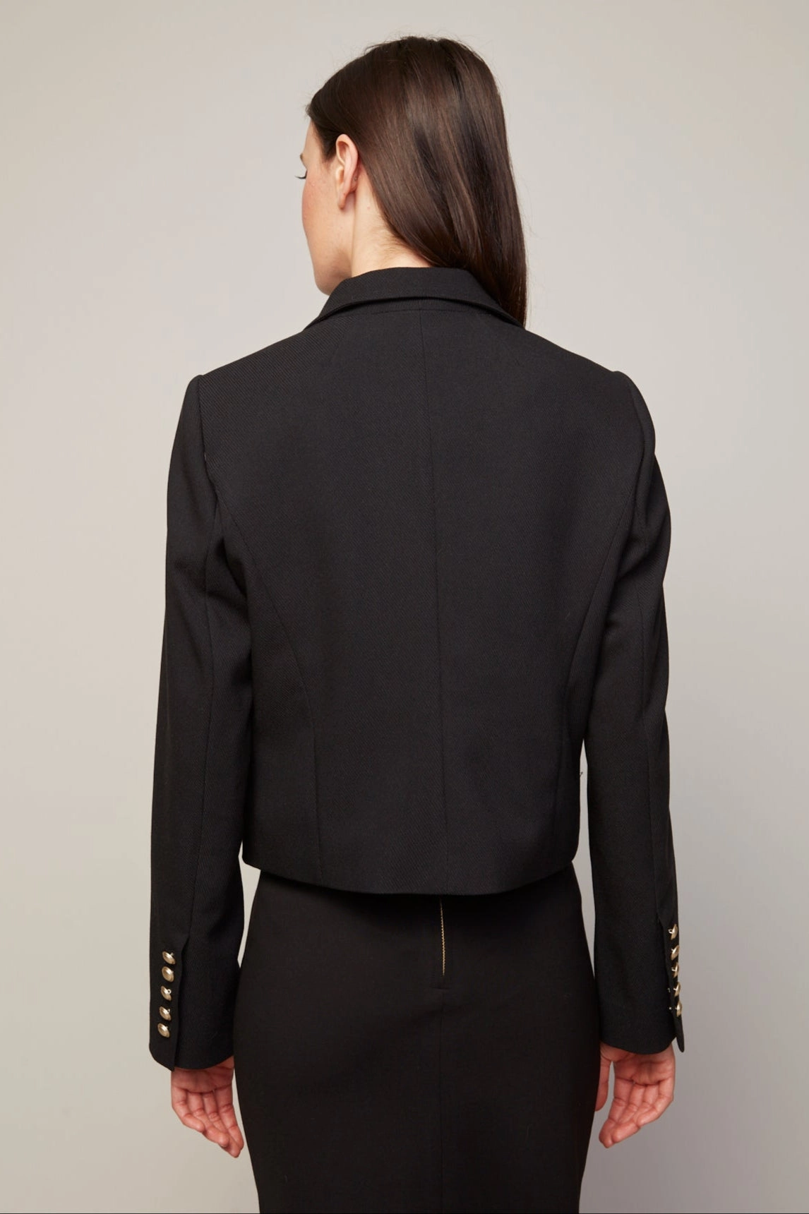 Double Stitch Reinforcement HybridLayerCompatibility Bardot Single Breasted Short Boxy Blazer - Black