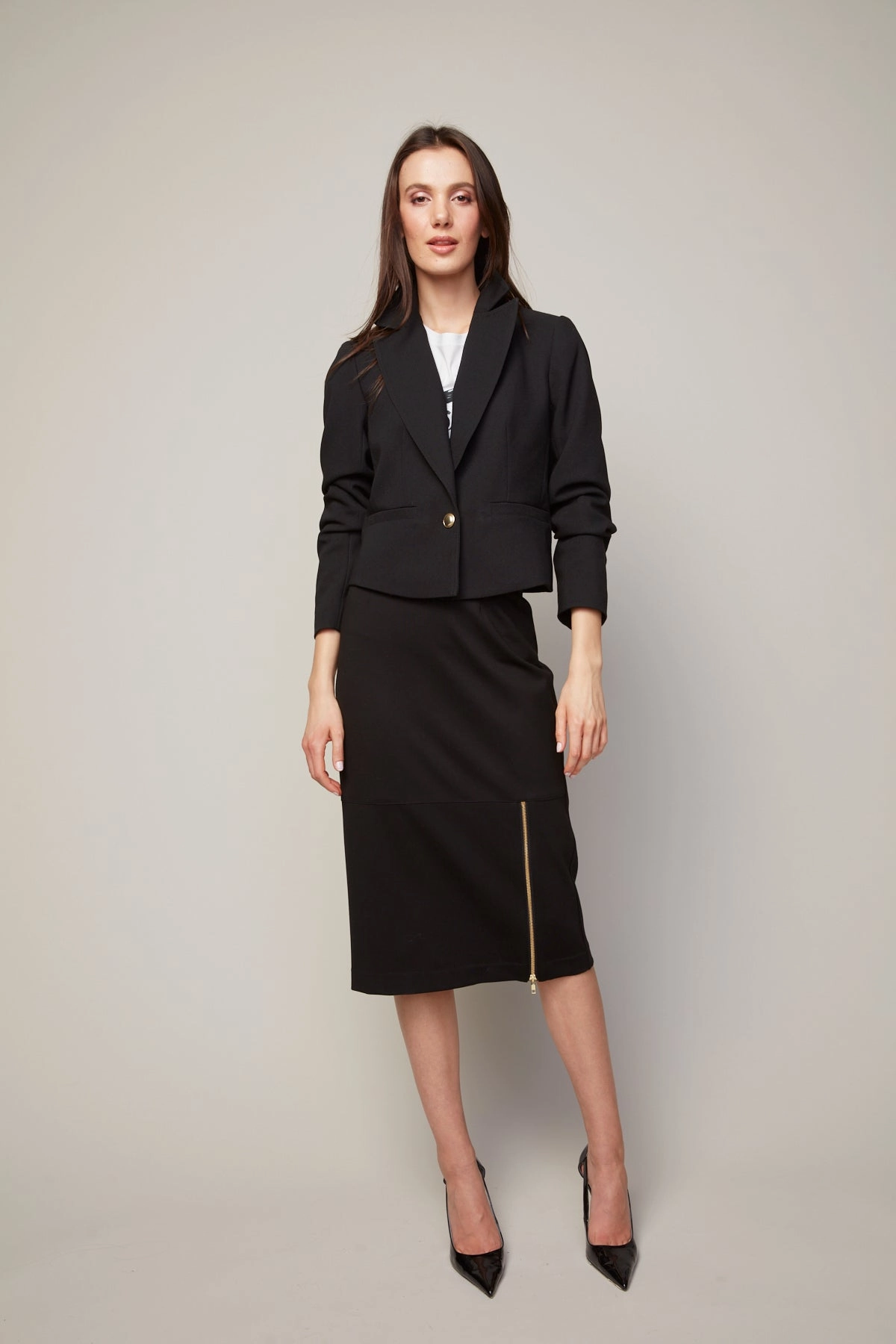 Bardot Single Breasted Short Boxy Blazer - Black Waterproof Zipper Closure