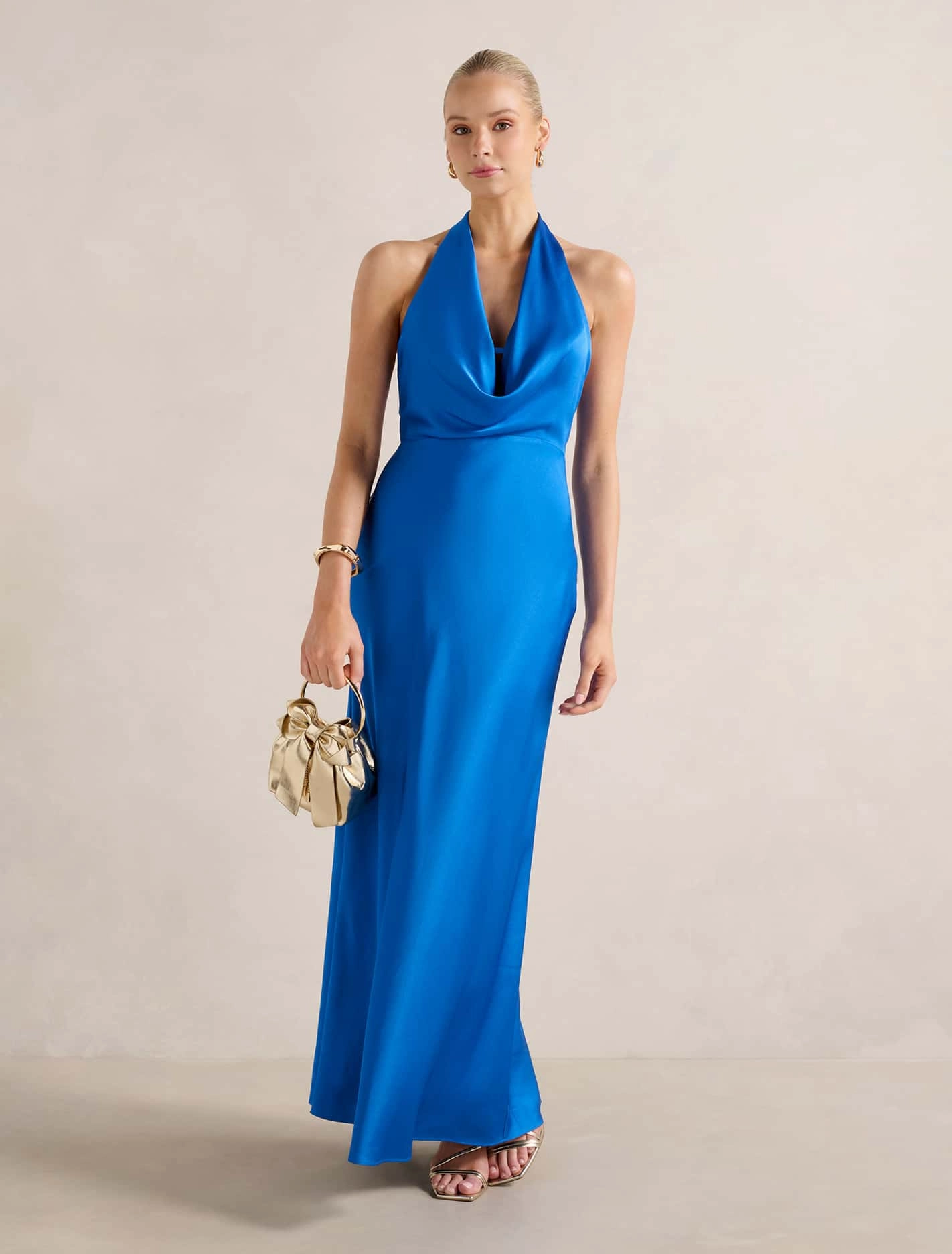 Rooftop-Event Becca Cowl Halter Satin Dress