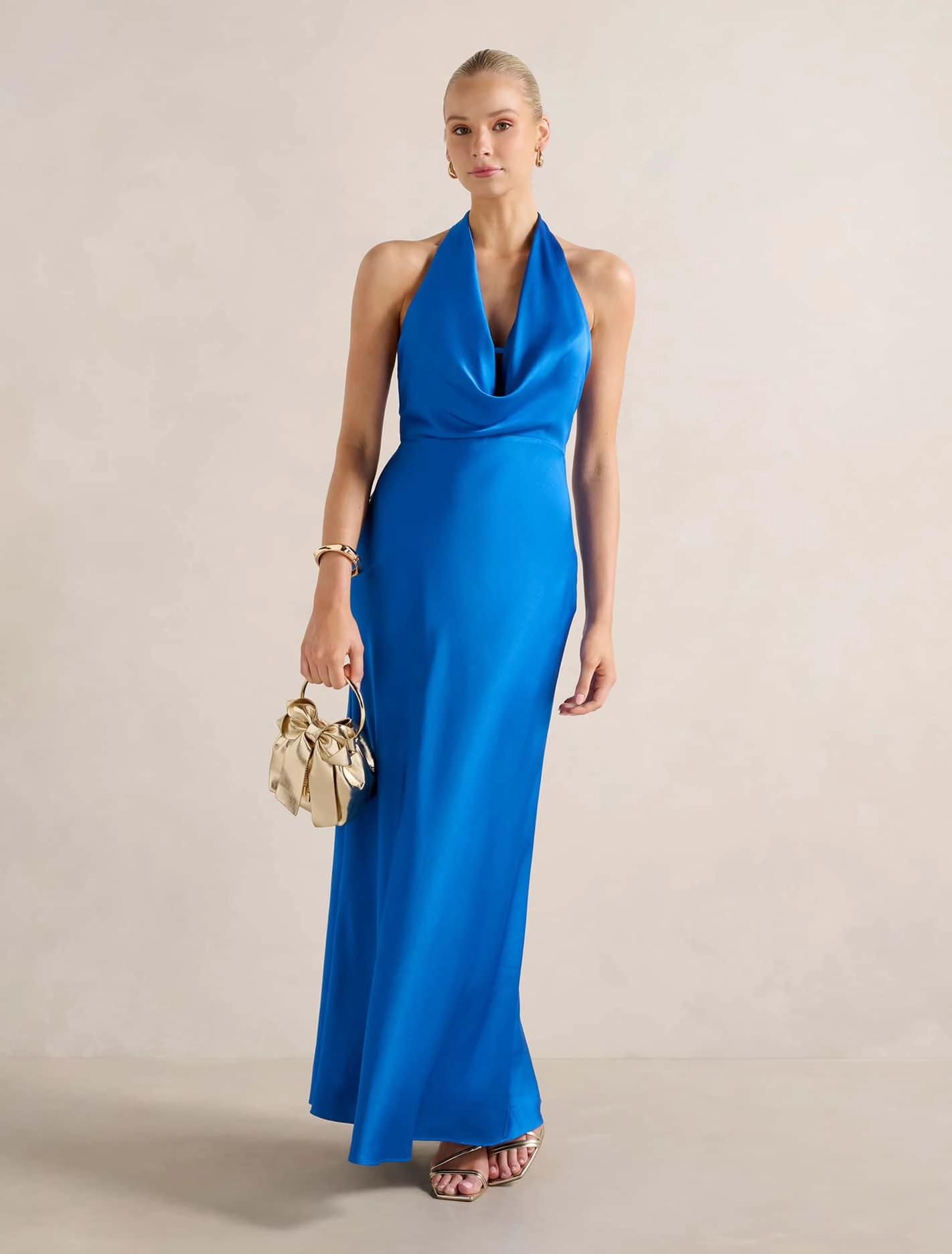 Layered Style Urban Line Becca Cowl Halter Satin Dress