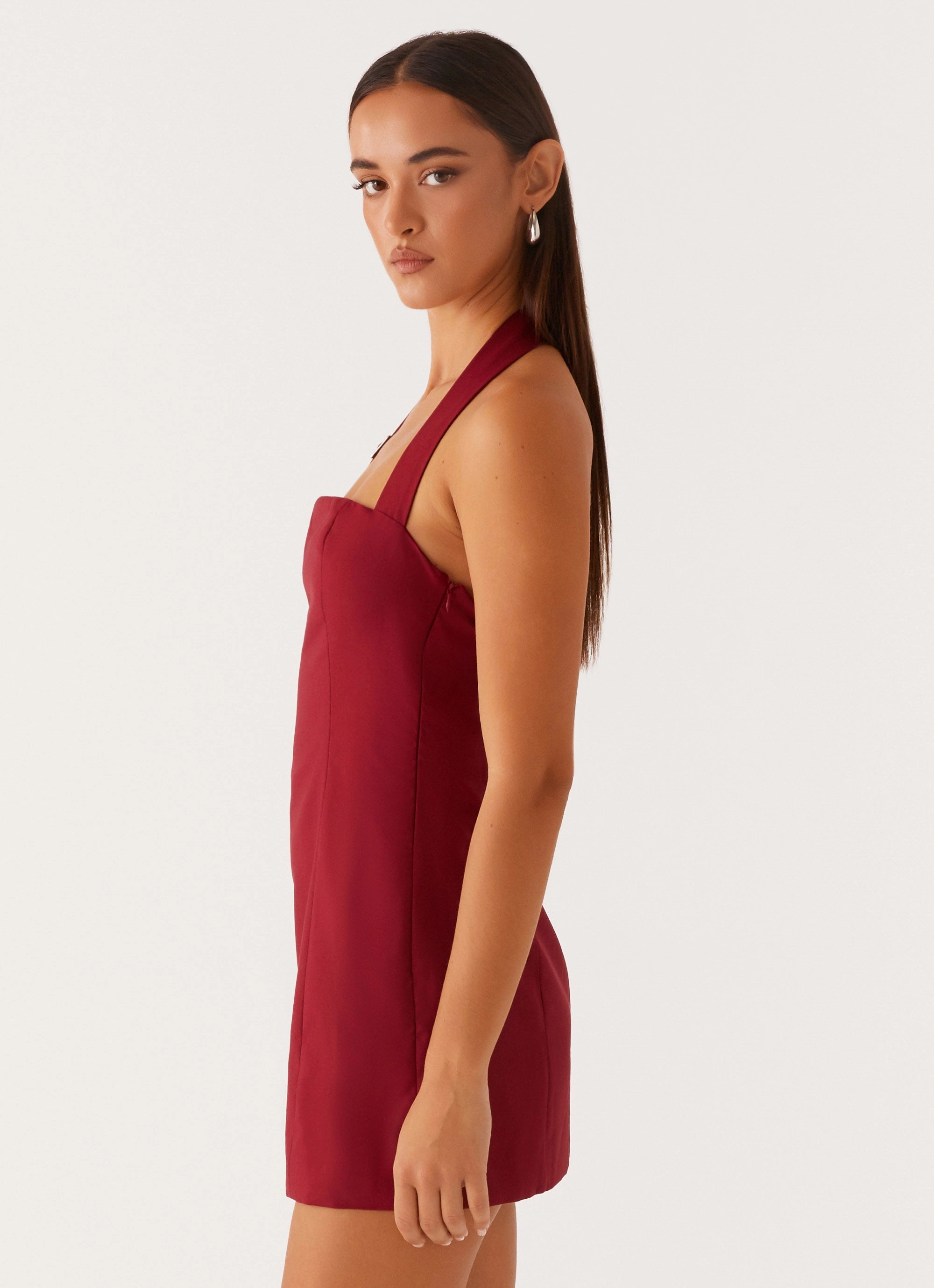 french chic Flattering Waist Fit Bianca Halter Dress - Red