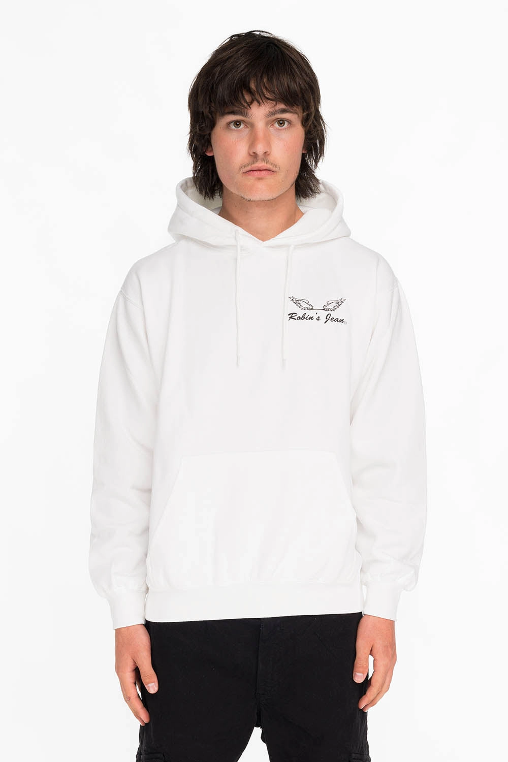 BLACK WINGS PULLOVER HOODIE IN WHITE Youthful Vibe Mass produced