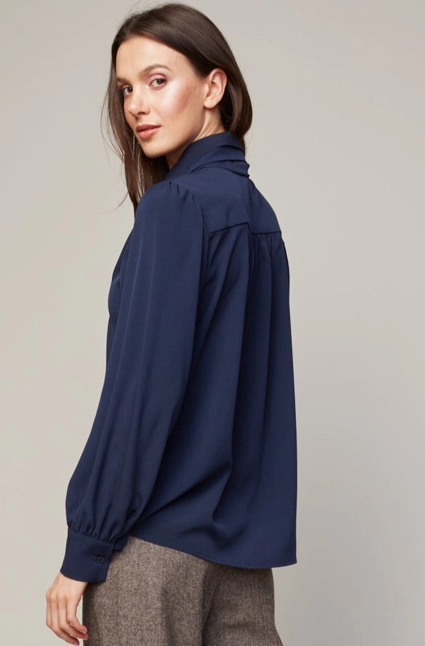 Bliss Semi Transparent Chiffon Blouse With Removable Lavalli??re - Navy Fast Drying