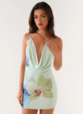 Bohemian Bliss Mesh Mini Dress - Green Floral Timeless Vibe