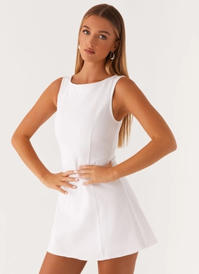 Rochelle Denim Mini Dress - White Easy Elegance