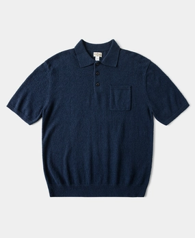Lot 917 Cotton-Blend Boucl?? Polo Shirt - Dark Blue Lightweight Material Fade Resistant Print