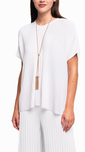 Fashion Forward Erika Loose-Fitting Wide Rib Knit Drop Shoulder Top; White