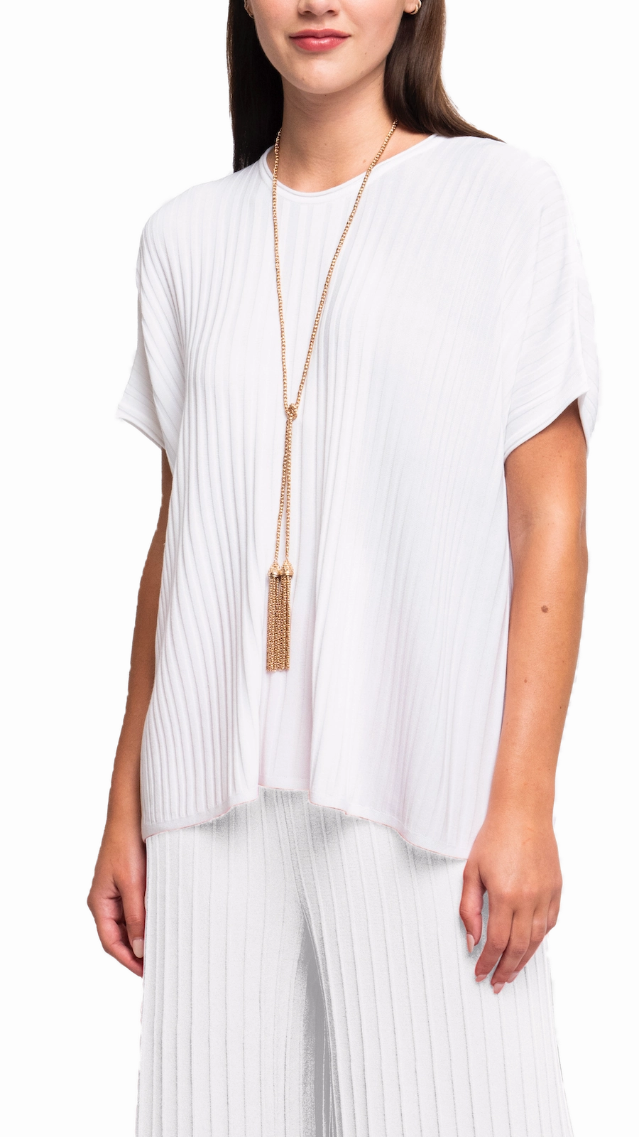 Fashion Forward Erika Loose-Fitting Wide Rib Knit Drop Shoulder Top; White