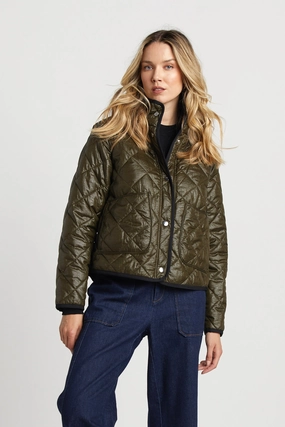 TapedZippers Shelby Short Quilted Hooded Jacket - Army Green